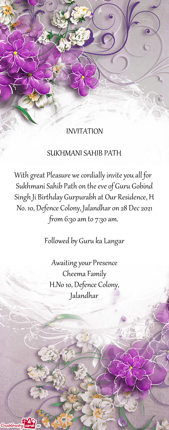 Defence Colony, Jalandhar on 28 Dec 2021 from 6:30 am to 7:30 am