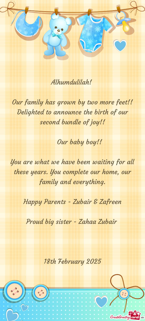 Delighted to announce the birth of our second bundle of joy