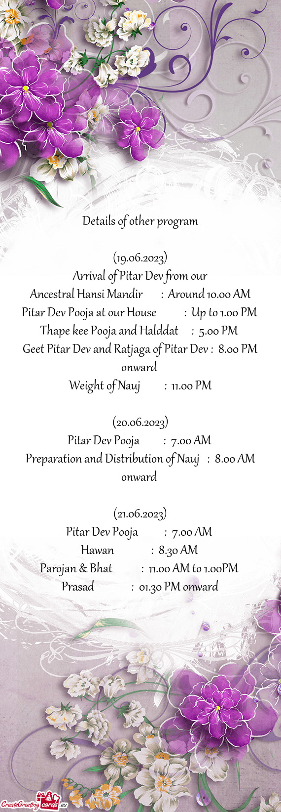 Details of other program