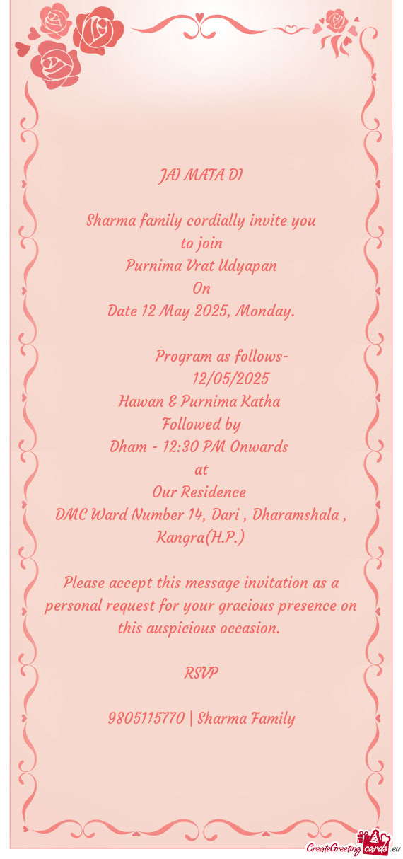 Dham - 12:30 PM Onwards