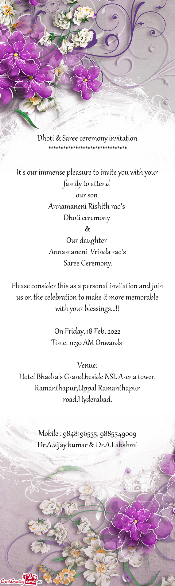 Dhoti & Saree ceremony invitation