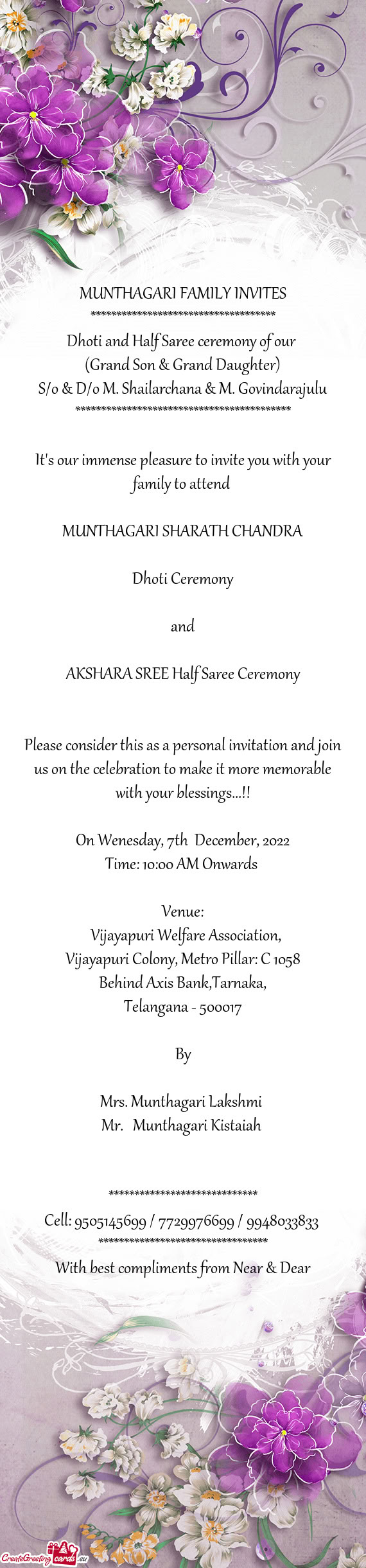 Dhoti and Half Saree ceremony of our