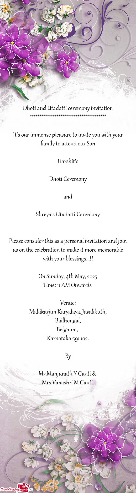 Dhoti and Utadatti ceremony invitation