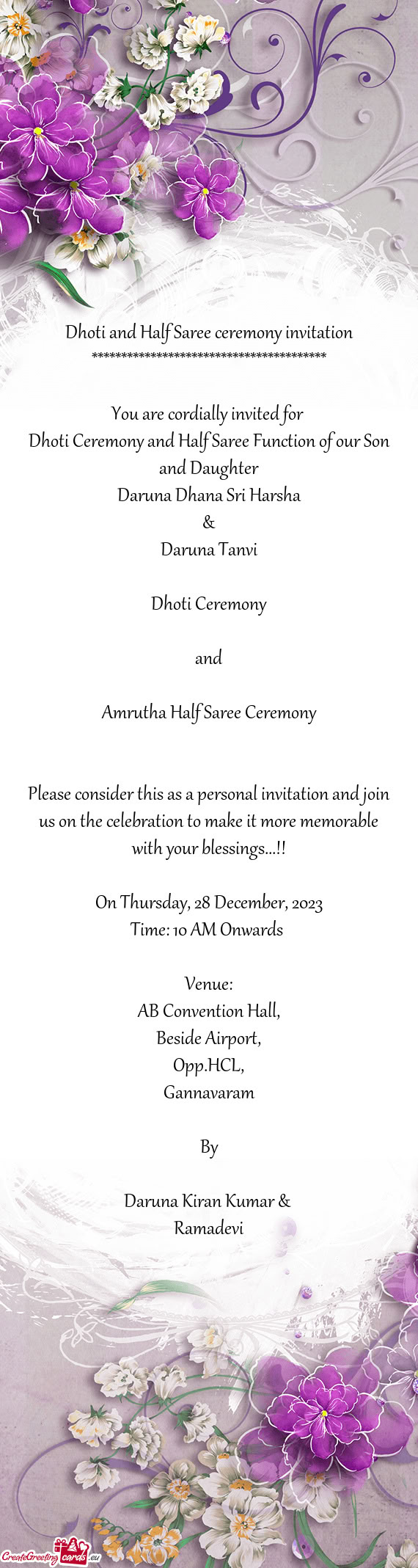 Dhoti Ceremony and Half Saree Function of our Son and Daughter