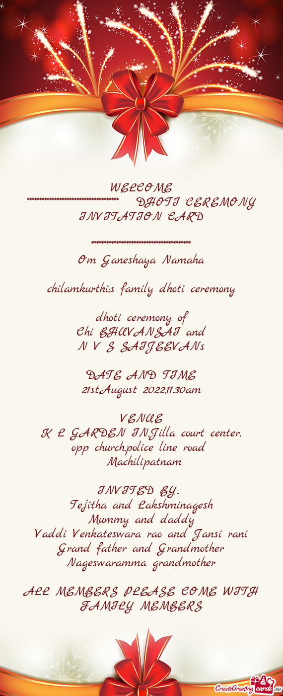 DHOTI CEREMONY INVITATION CARD