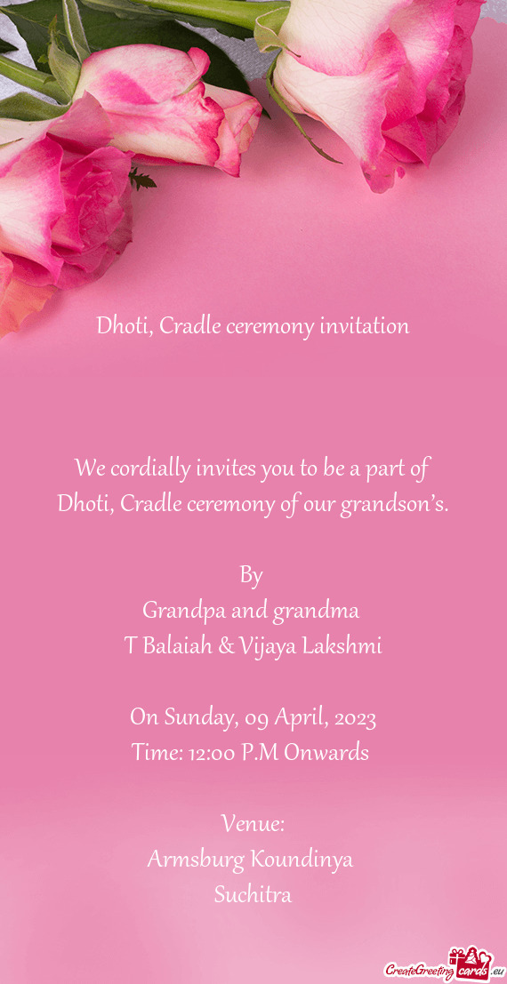 Dhoti, Cradle ceremony invitation