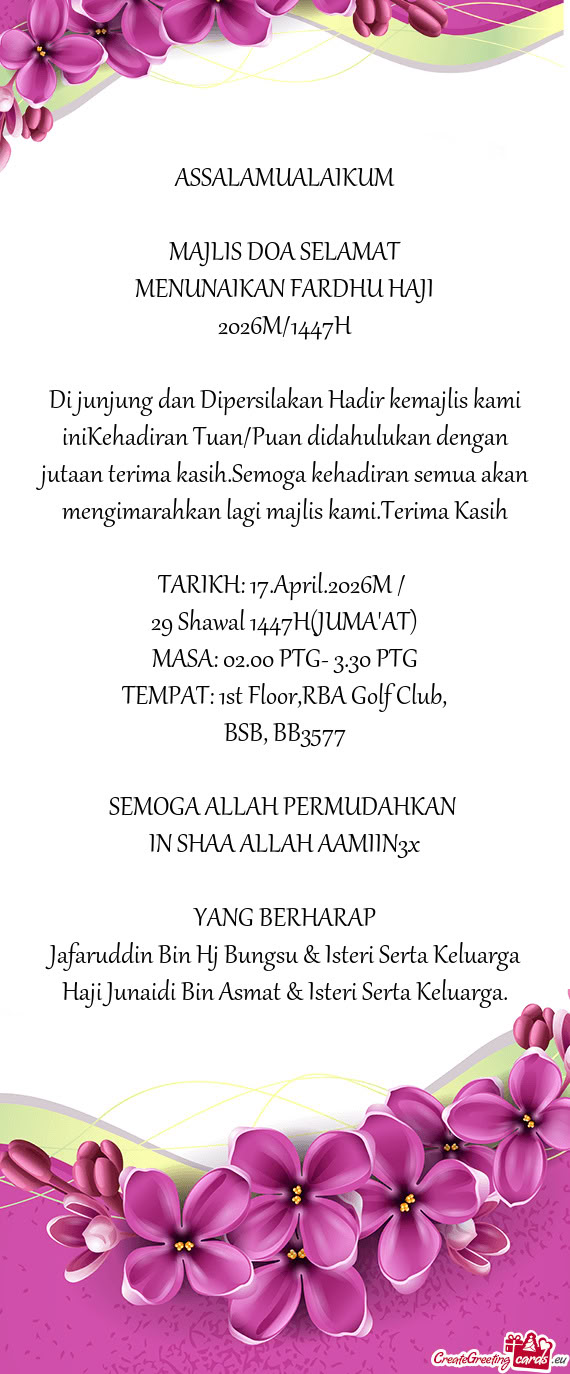 Di junjung dan Dipersilakan Hadir kemajlis kami iniKehadiran Tuan/Puan didahulukan dengan jutaan ter