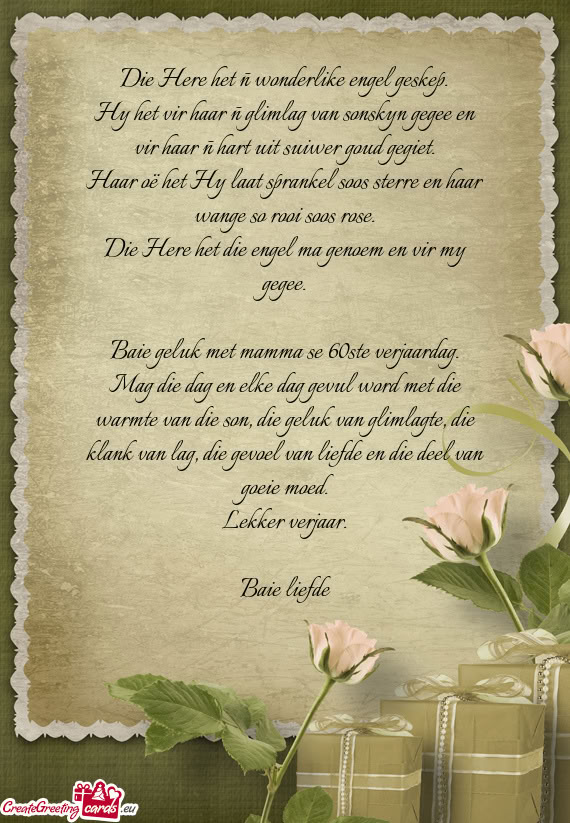 Die Here het ñ wonderlike engel geskep