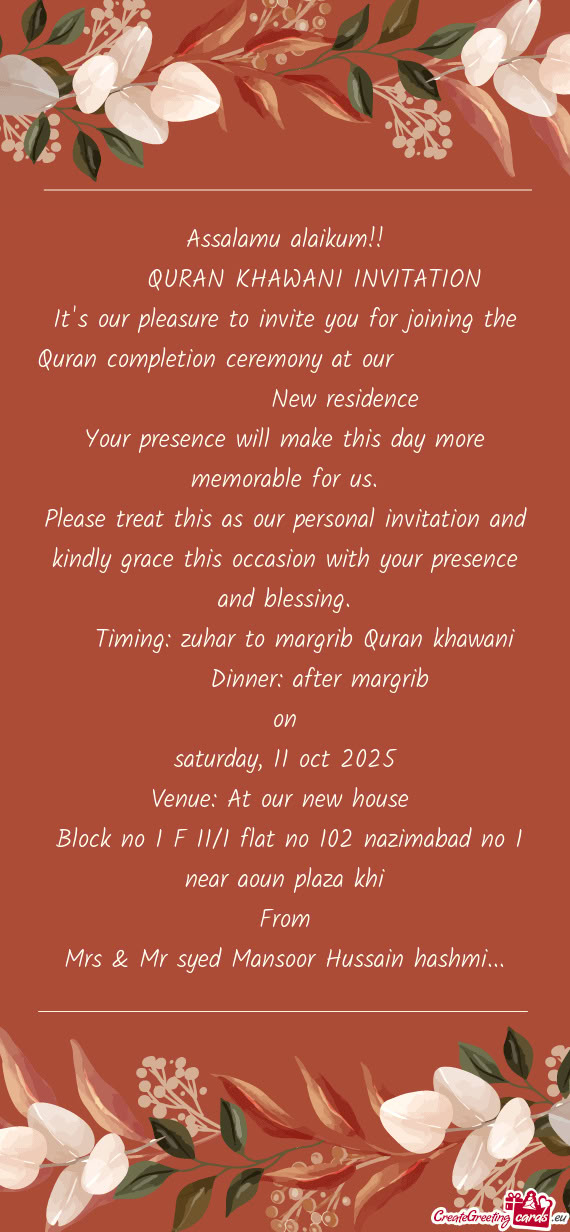 Dinner: after margrib