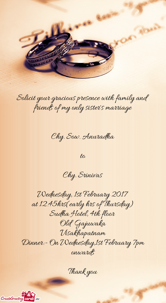 Dinner:- On Wednesday,1st February 7pm onwards