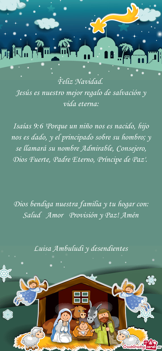 Dios bendiga nuestra familia y tu hogar con: Salud + Amor + Provisión y Paz! Amén