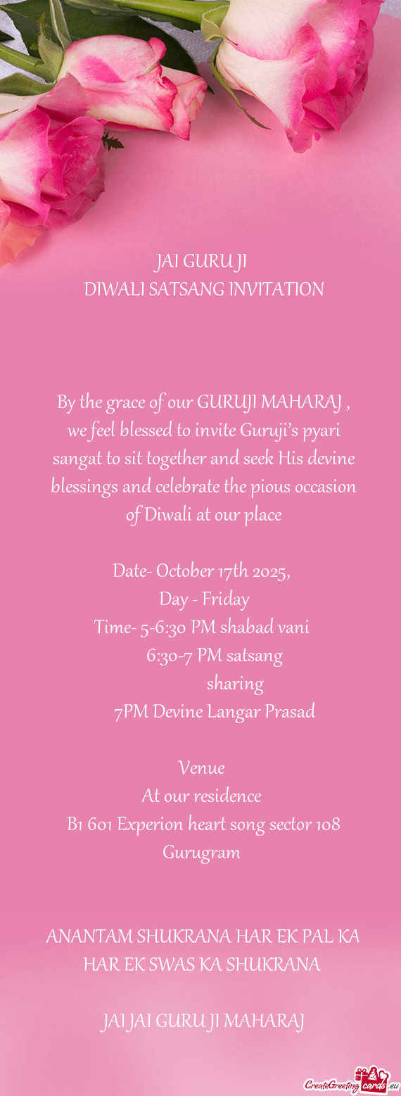 DIWALI SATSANG INVITATION