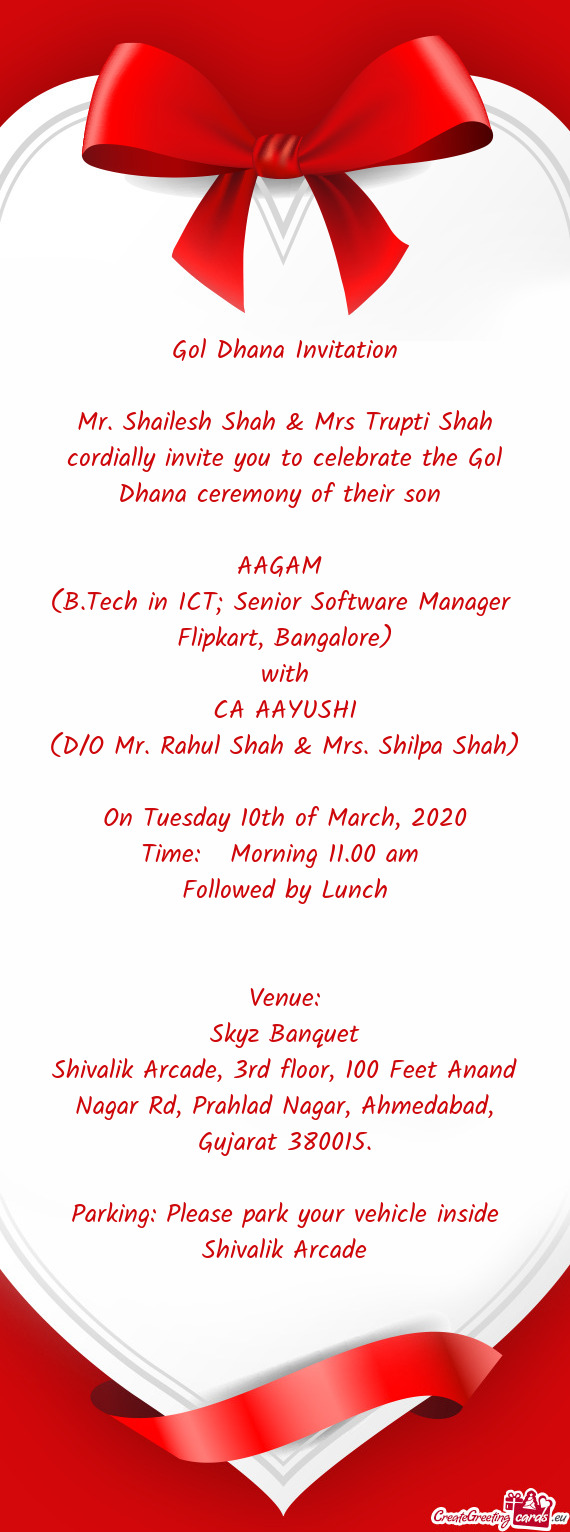 (D/O Mr. Rahul Shah & Mrs. Shilpa Shah)