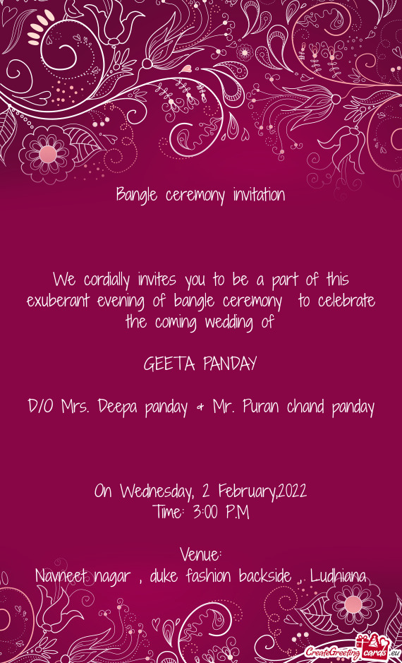 D/O Mrs. Deepa panday & Mr. Puran chand panday