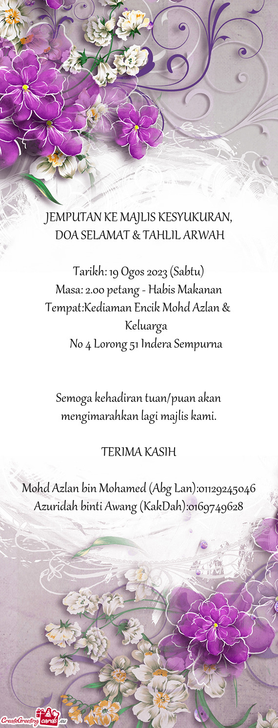 DOA SELAMAT & TAHLIL ARWAH