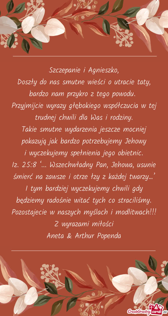 Doszły do nas smutne wieści o utracie taty, bardzo nam przykro z tego powodu