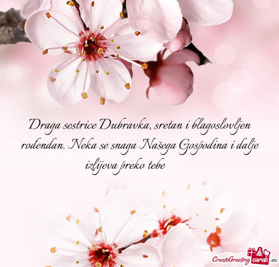 Draga sestrice Dubravka, sretan i blagoslovljen rođendan. Neka se snaga Našega Gospodina i dalje i