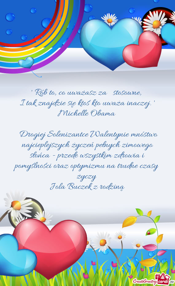 Drogiej Solenizantce Walentynie mnóstwo najcieplejszych życzeń pełnych zimowego słońca - prze