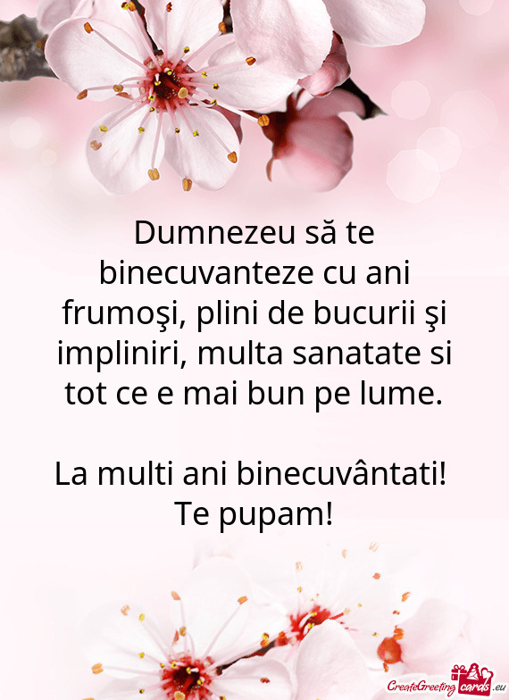 Dumnezeu să te binecuvanteze cu ani frumoşi, plini de bucurii şi impliniri, multa sanatate si tot