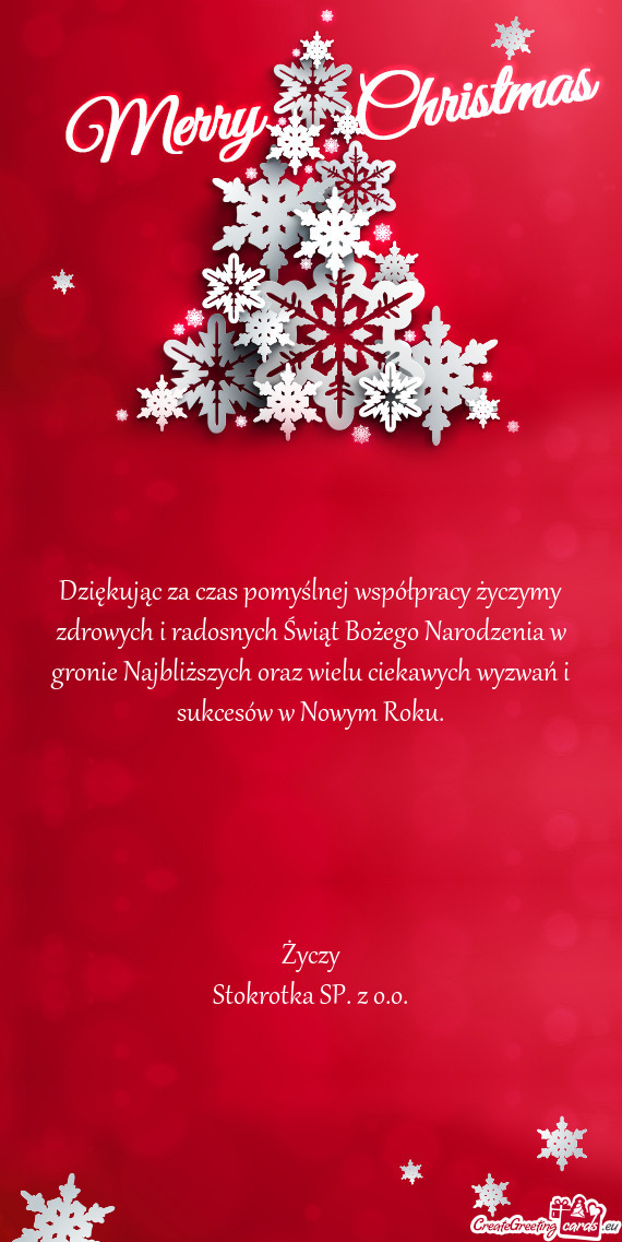 Dziękując za czas pomyślnej współpracy życzymy zdrowych i radosnych Świąt Bożego Narodzenia