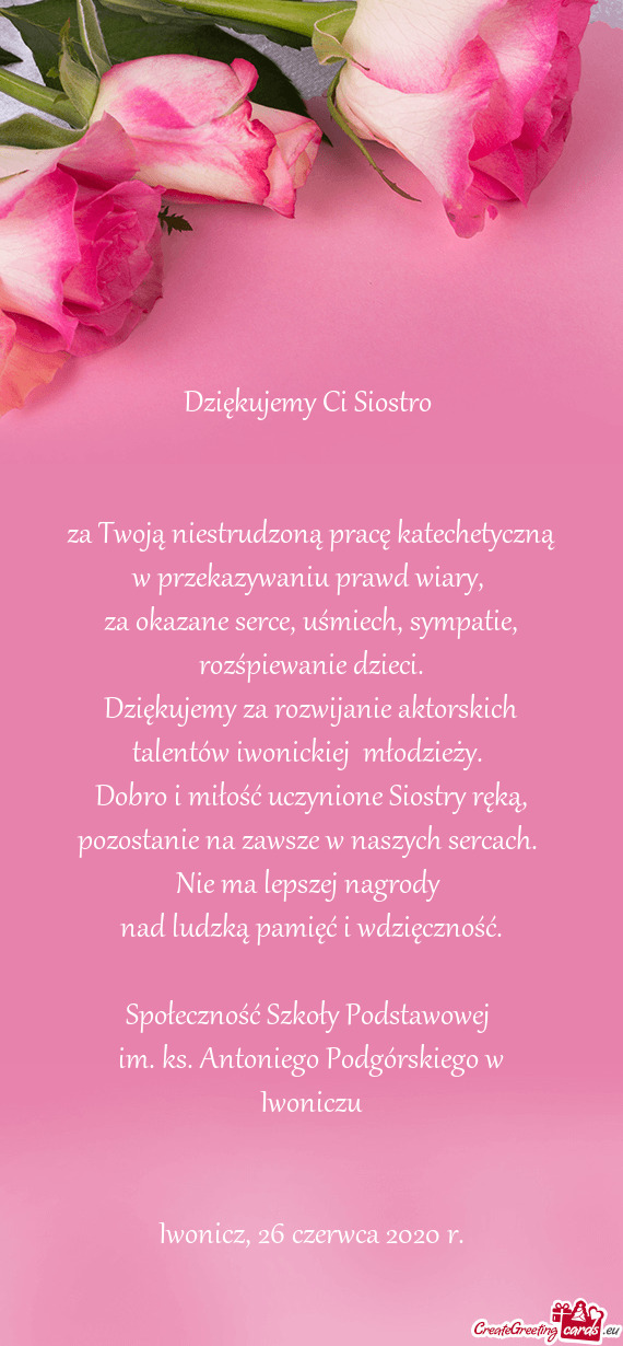 Dziękujemy Ci Siostro