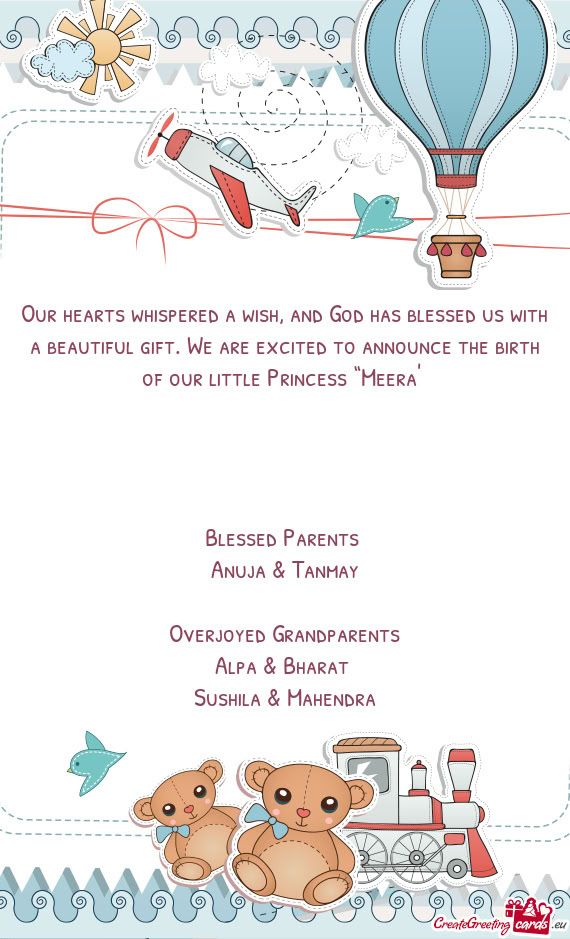 E the birth of our little Princess “Meera”