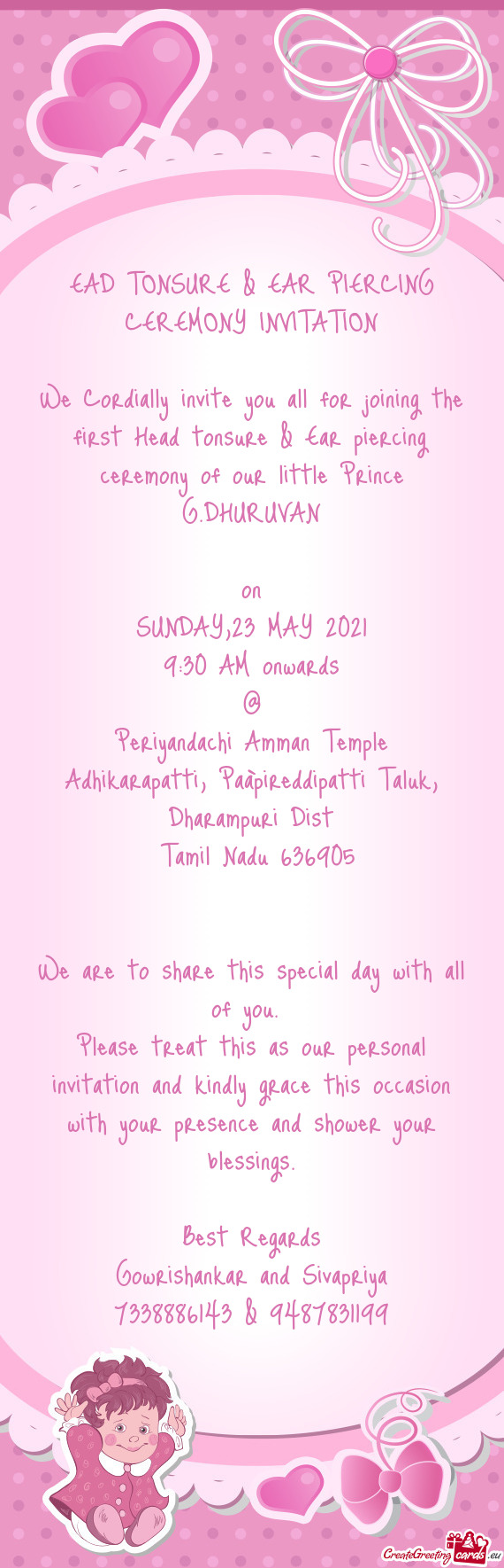 EAD TONSURE & EAR PIERCING CEREMONY INVITATION