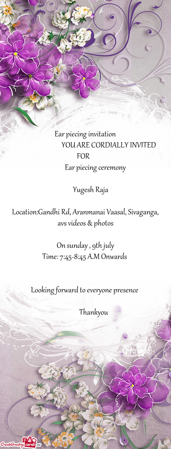 Ear piecing invitation