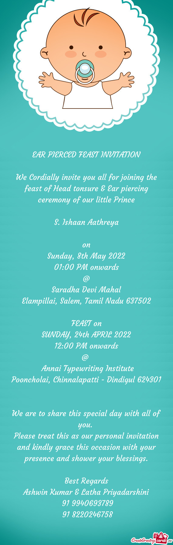 EAR PIERCED FEAST INVITATION