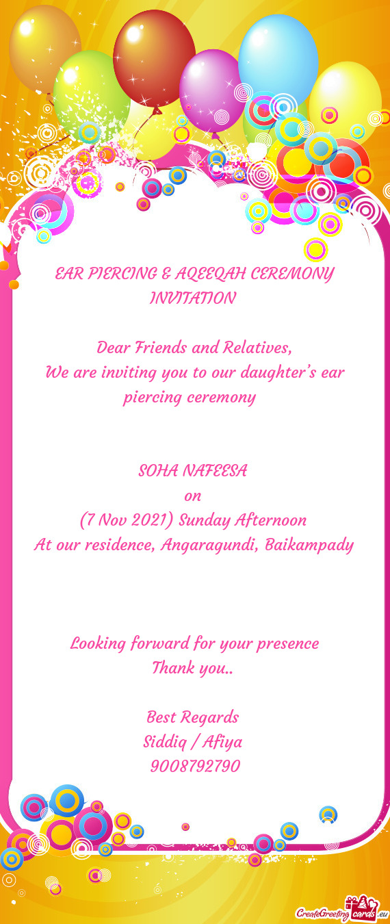 EAR PIERCING & AQEEQAH CEREMONY INVITATION