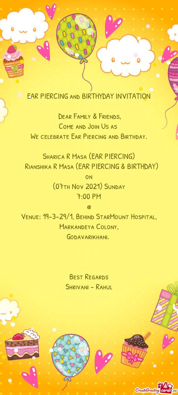 EAR PIERCING and BIRTHYDAY INVITATION