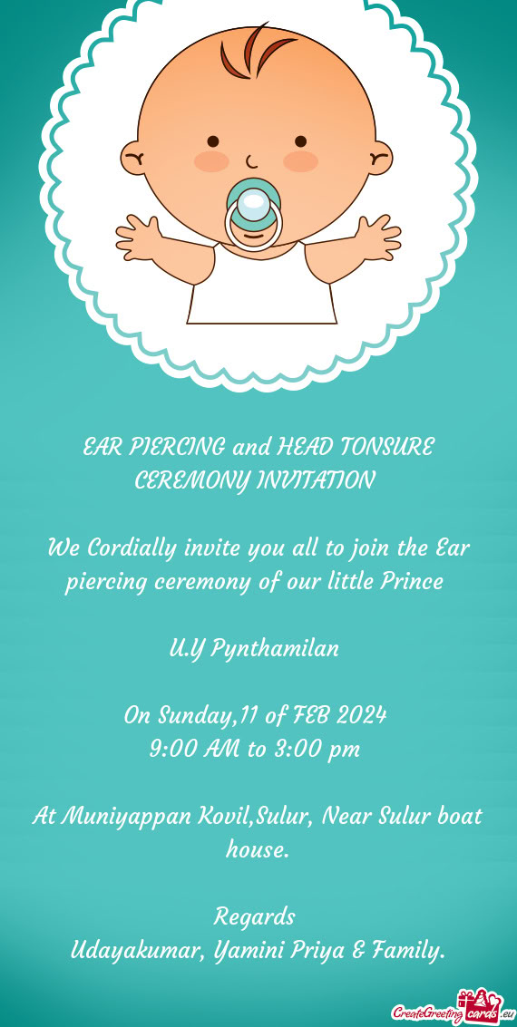 EAR PIERCING and HEAD TONSURE CEREMONY INVITATION