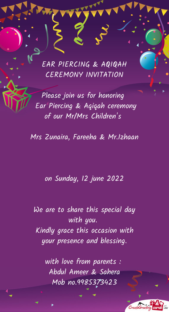 EAR PIERCING & AQIQAH CEREMONY INVITATION