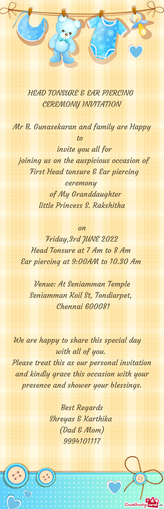 Ear piercing at 9:00AM to 10.30 Am