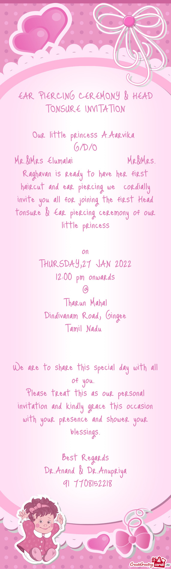 EAR PIERCING CEREMONY & HEAD TONSURE INVITATION