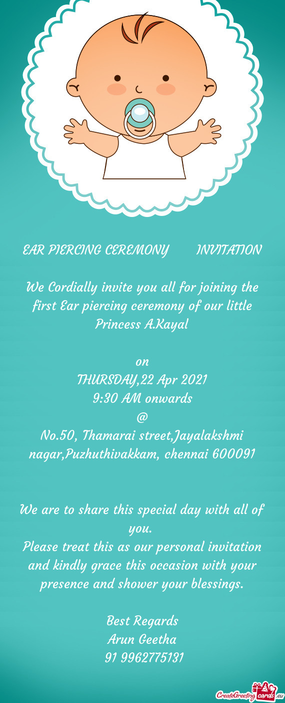 EAR PIERCING CEREMONY  INVITATION