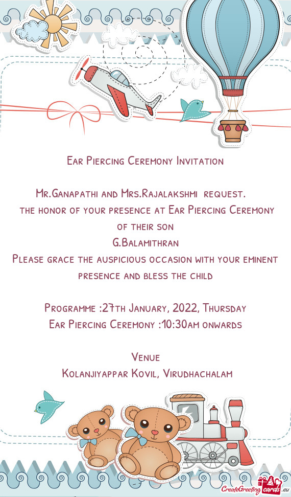 Ear Piercing Ceremony Invitation
 
 Mr