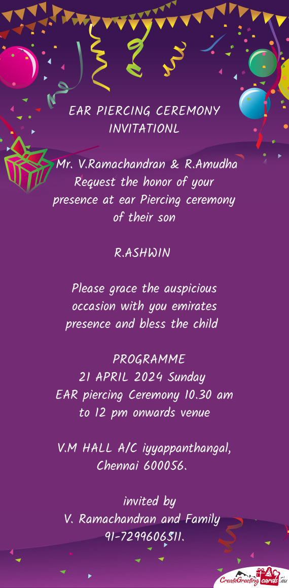 EAR PIERCING CEREMONY INVITATIONL