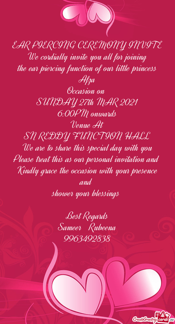 EAR PIERCING CEREMONY INVITE