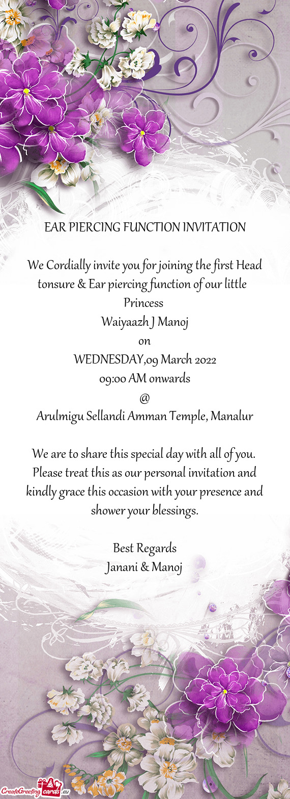 EAR PIERCING FUNCTION INVITATION