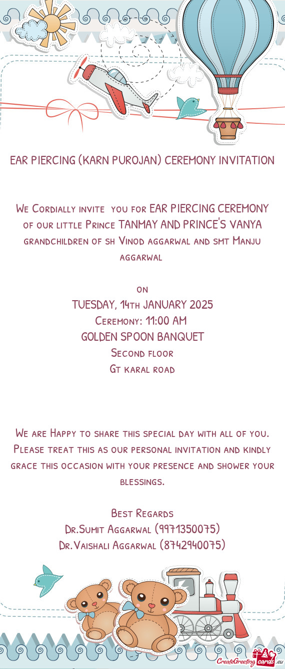 EAR PIERCING (KARN PUROJAN) CEREMONY INVITATION