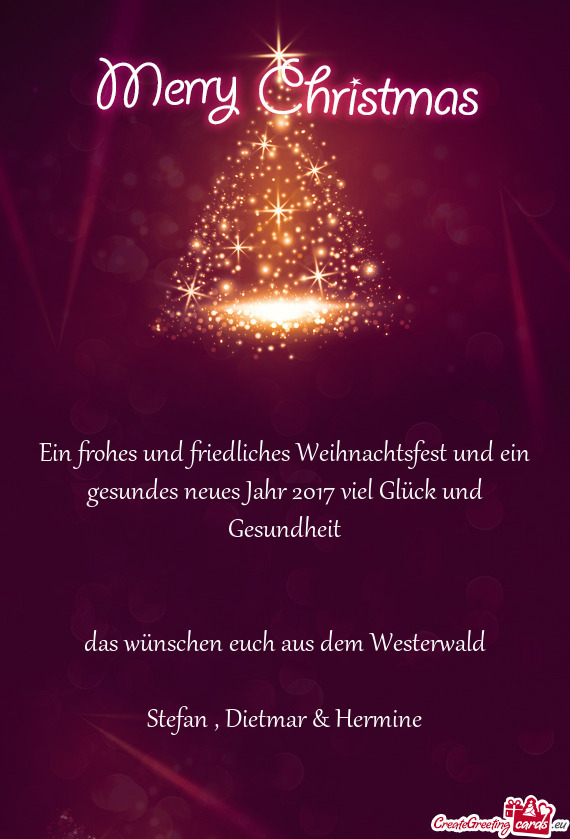 Ein frohes und friedliches Weihnachtsfest und ein gesundes neues Jahr 2017 viel Glück und Gesundhei