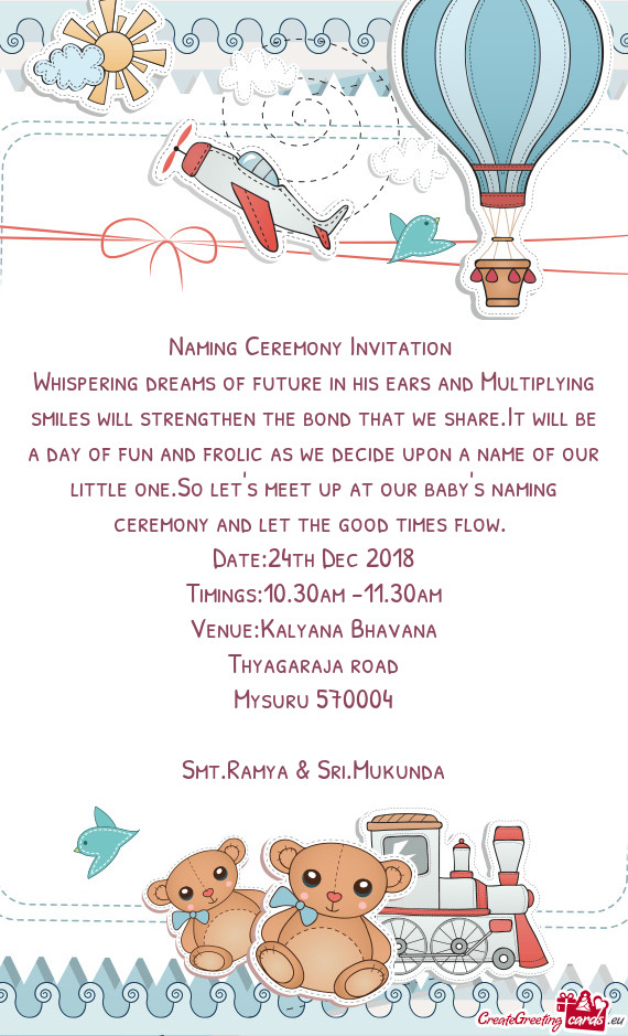 E.It will be a day of fun and frolic as we decide upon a name of our little one.So let