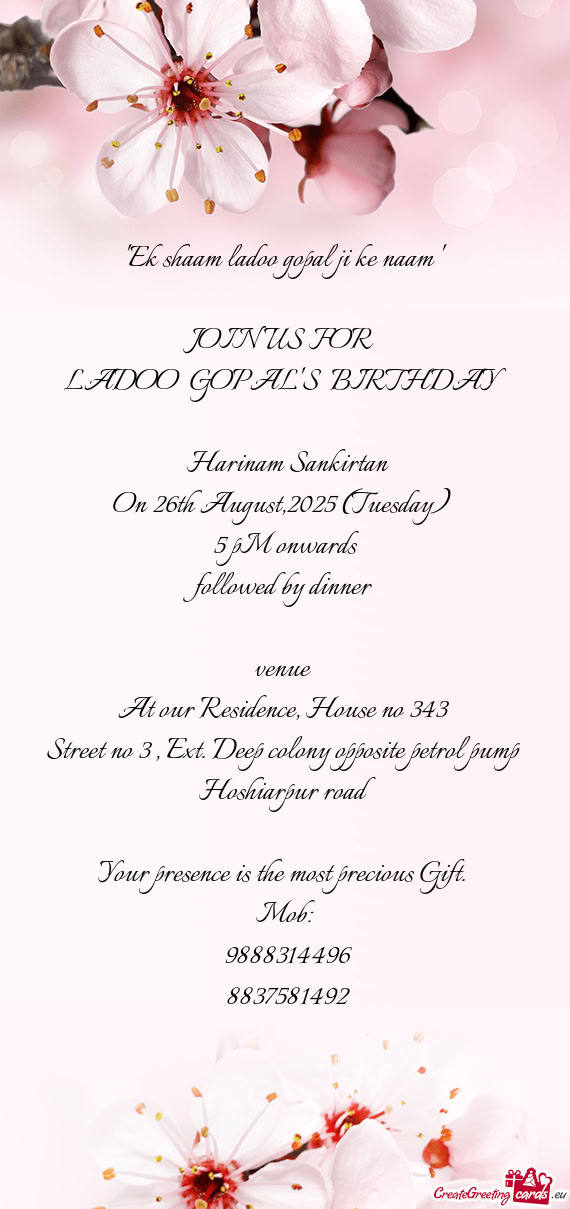 "Ek shaam ladoo gopal ji ke naam "