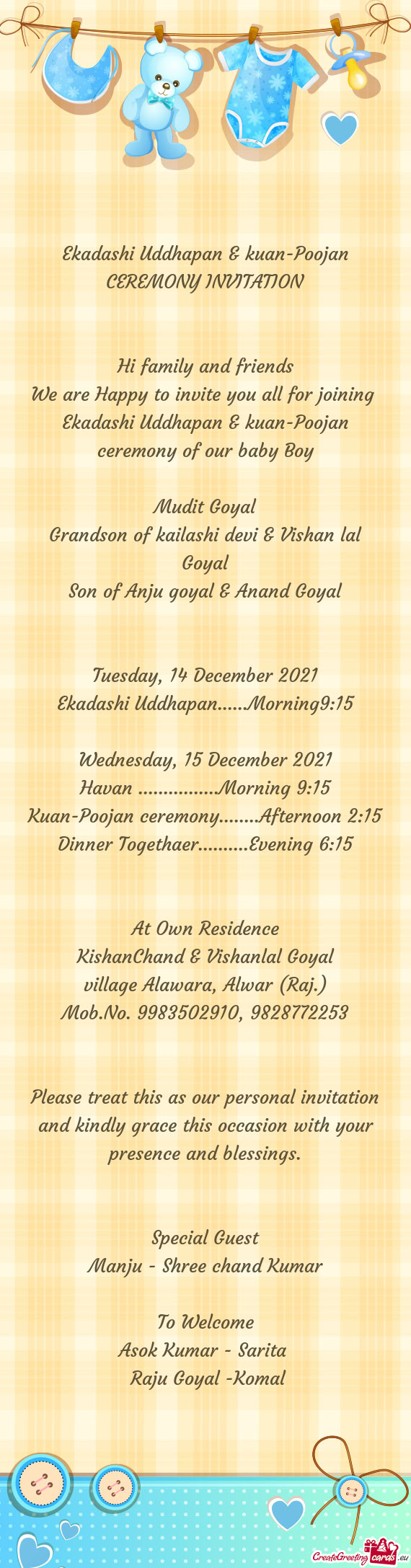 Ekadashi Uddhapan & kuan-Poojan CEREMONY INVITATION