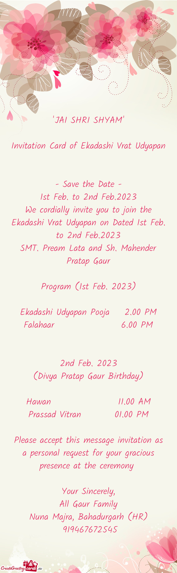 Ekadashi Udyapan Pooja 2.00 PM