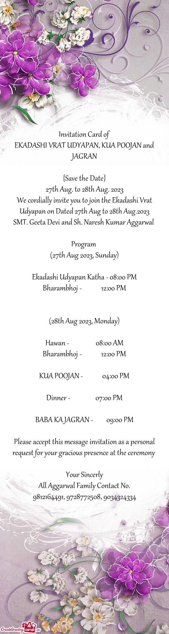 EKADASHI VRAT UDYAPAN, KUA POOJAN and JAGRAN