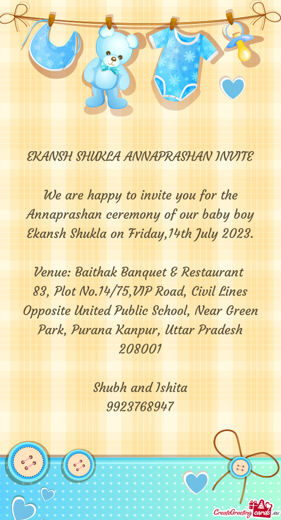 EKANSH SHUKLA ANNAPRASHAN INVITE