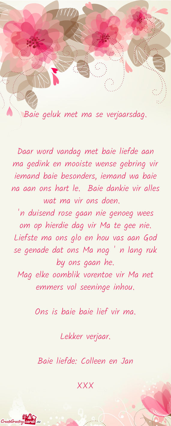 Emand wa baie na aan ons hart le. Baie dankie vir alles wat ma vir ons doen