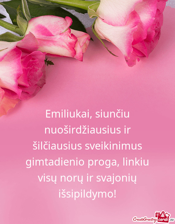 Emiliukai, siunčiu nuoširdžiausius ir šilčiausius sveikinimus gimtadienio proga, linkiu visų n